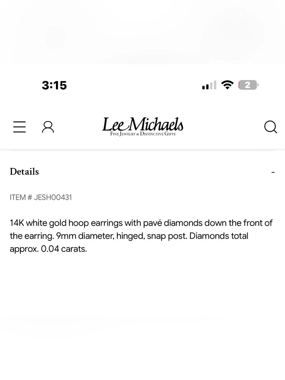 Lee Michael’s Fine Jewelry 14k White Gold Pavé Natural Diamond Huggie Earrings